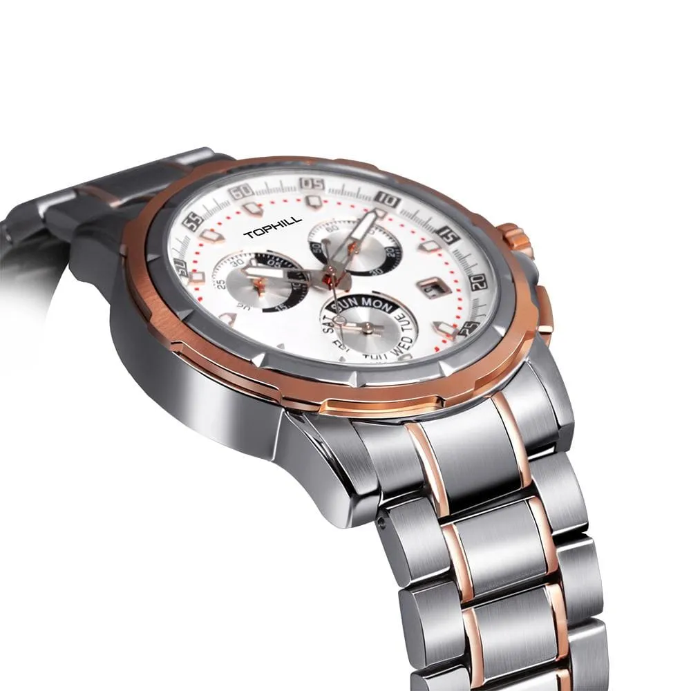 Luxury Men's Chronograph Watch-Stainless Steel, 10ATM Waterproof