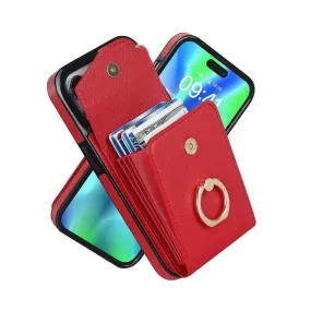 Luxury Mobile Phone Case with Credit Card Holder & Stand for iPhone 13 - Red