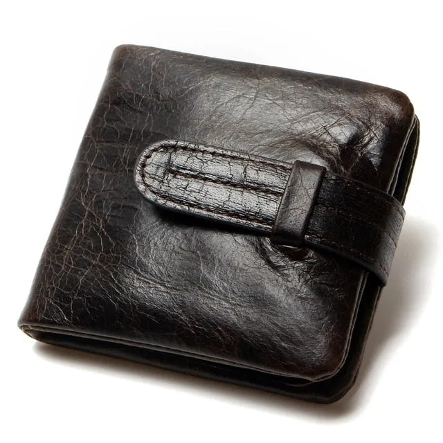 Luxury Vintage Casual 100% Real Genuine Cowhide Oil Wax Leather Men Short Bifold Wallet Wallets Purse Coin Pocket Male Zipper