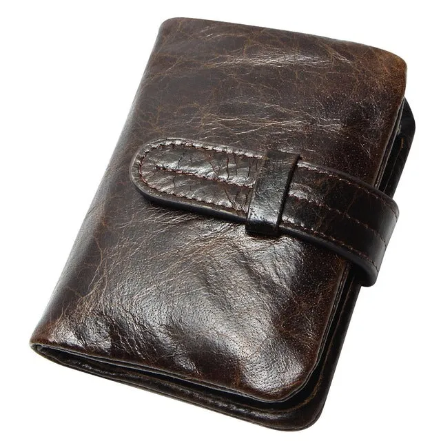 Luxury Vintage Casual 100% Real Genuine Cowhide Oil Wax Leather Men Short Bifold Wallet Wallets Purse Coin Pocket Male Zipper