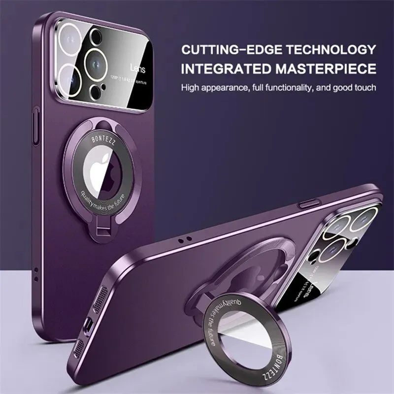 Magnetic Bracket Matte Phone Case With Lens Protection For IPhone