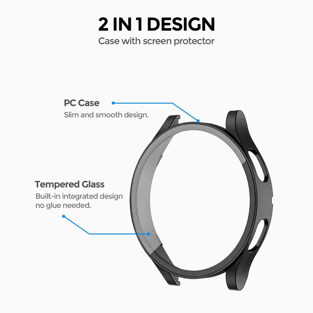 Matte Case with Built in Screen Protector | Galaxy Watch 4 44mm  Pack of 5  Protective cover | Black/Blue/Grey/Clear/Silver