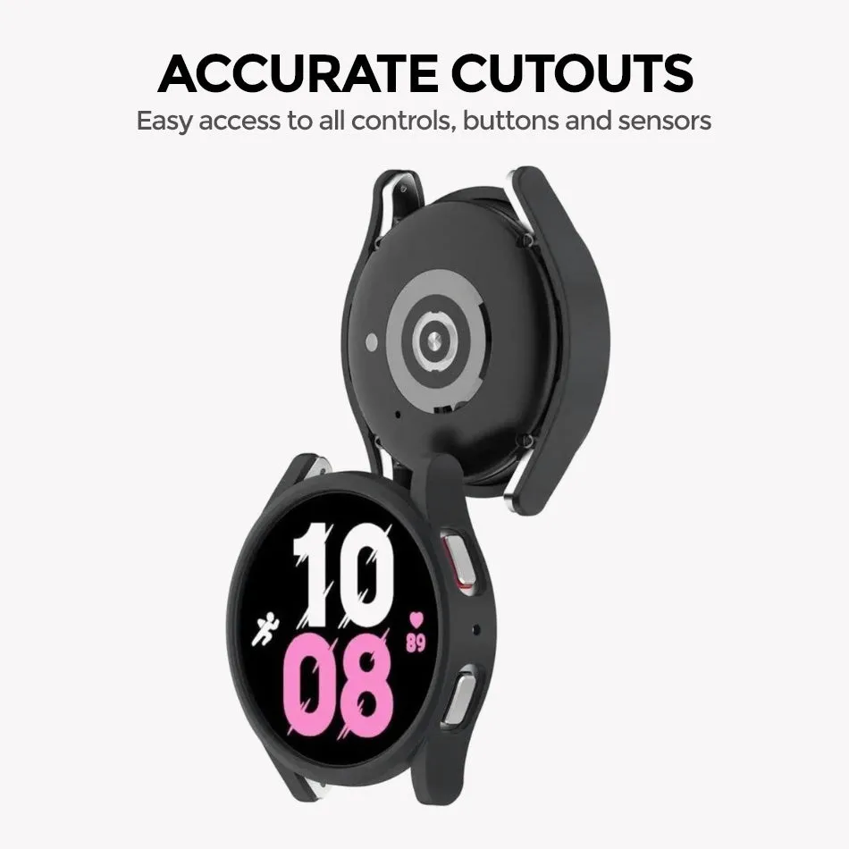 Matte Case with Built in Screen Protector | Galaxy Watch 4 44mm  Pack of 5  Protective cover | Black/Blue/Grey/Clear/Silver