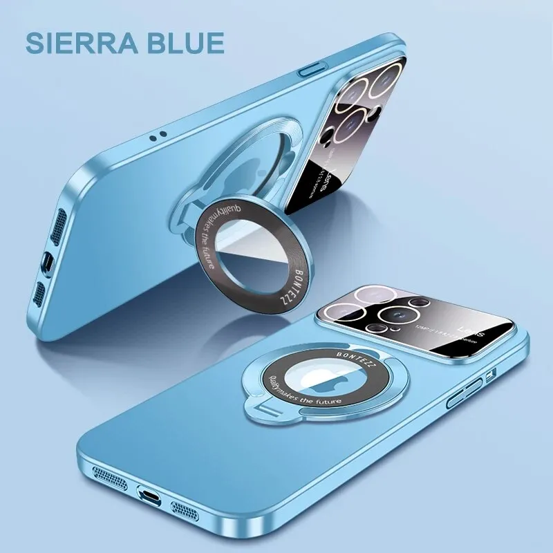 Matte Phone Case Magnetic Bracket  With Lens Protection For IPhone