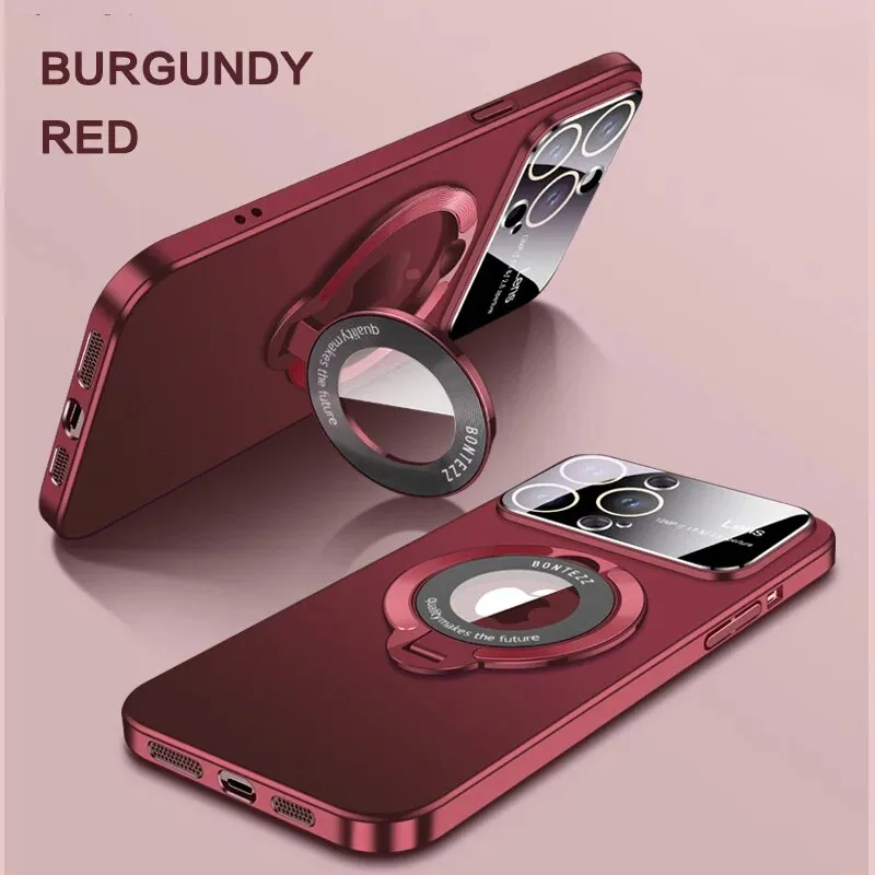 Matte Phone Case Magnetic Bracket  With Lens Protection For IPhone