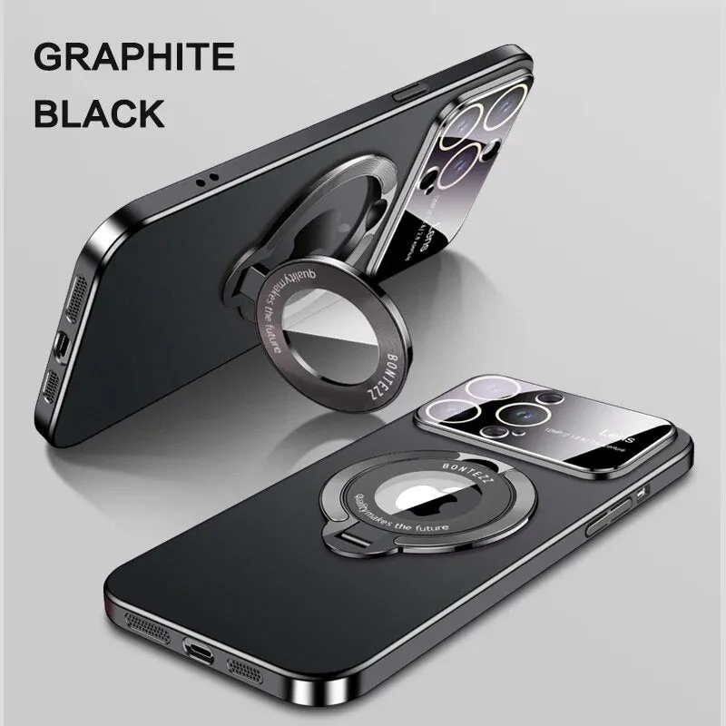 Matte Phone Case Magnetic Bracket  With Lens Protection For IPhone