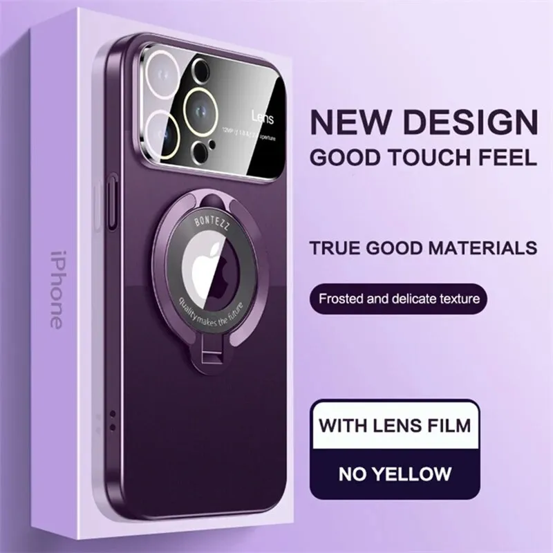 Matte Phone Case Magnetic Bracket  With Lens Protection For IPhone