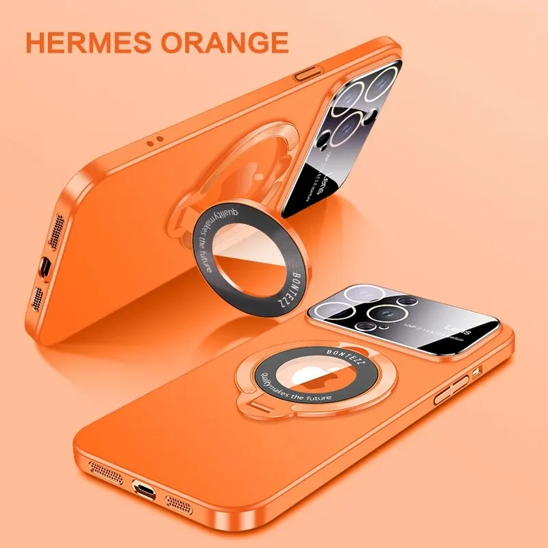 Matte Phone Case Magnetic Bracket  With Lens Protection For IPhone