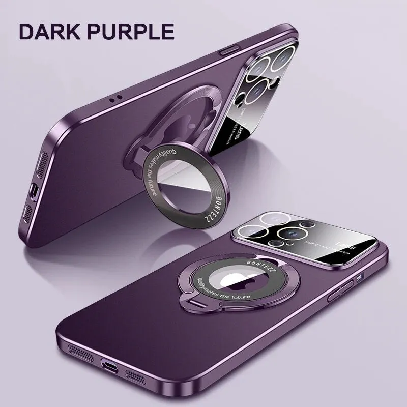 Matte Phone Case Magnetic Bracket  With Lens Protection For IPhone