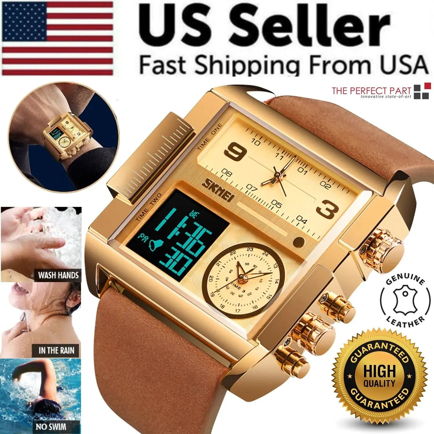 Men Watch Large Dial Digital Quartz