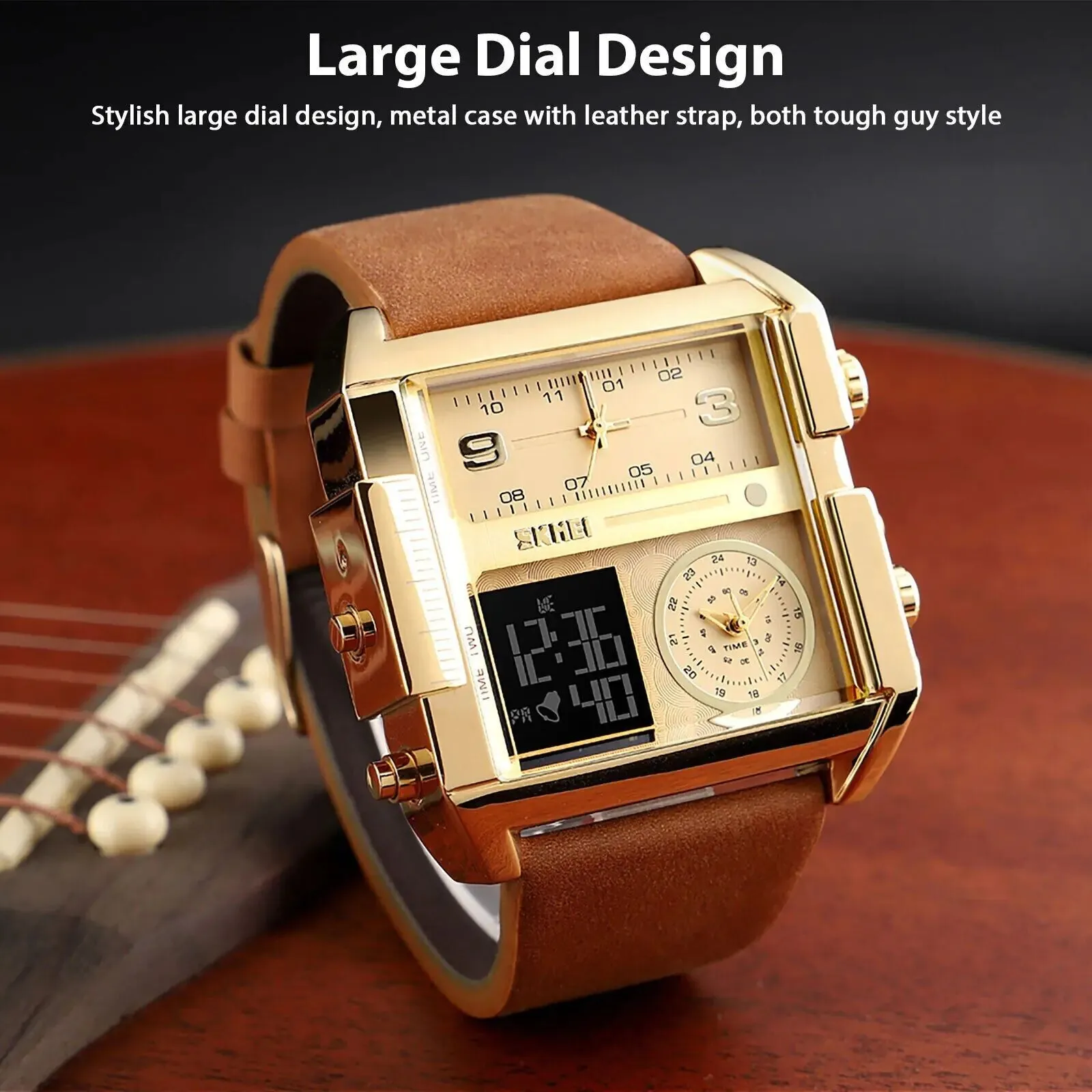 Men Watch Large Dial Digital Quartz