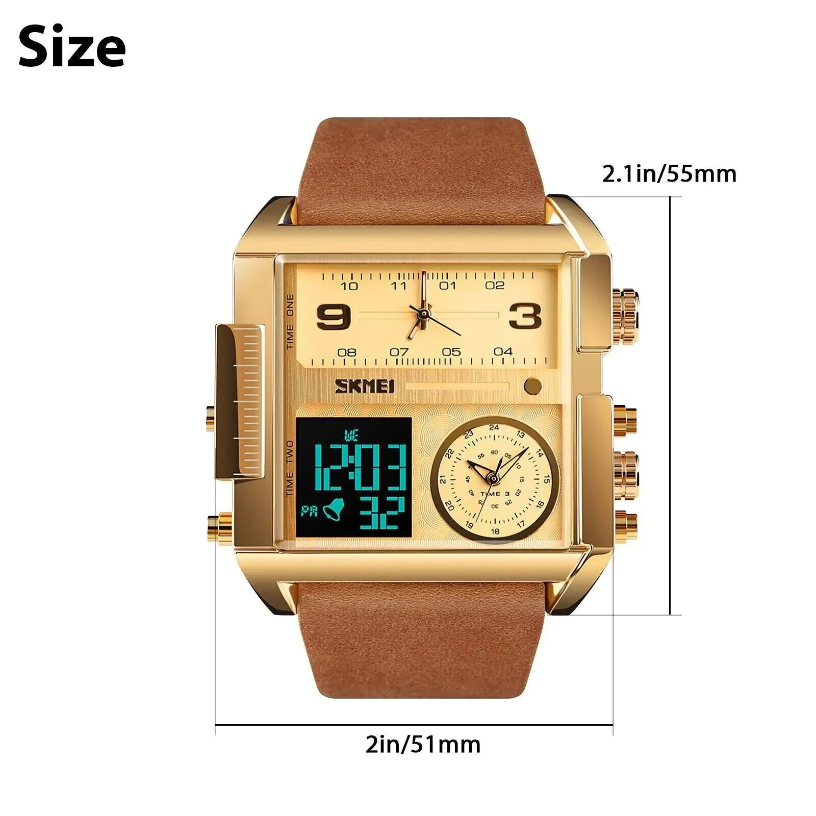 Men Watch Large Dial Digital Quartz