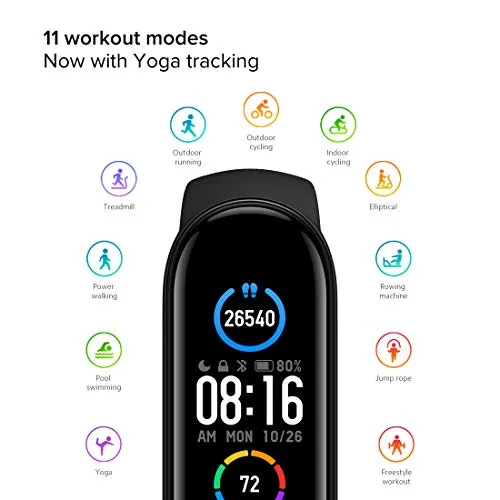 Mi Smart Band 5 – India’s No. 1 Fitness Band, 1.1-inch AMOLED Color Display, Magnetic Charging, 2 Weeks Battery Life, Personal Activity Intelligence (PAI), Women’s Health Tracking