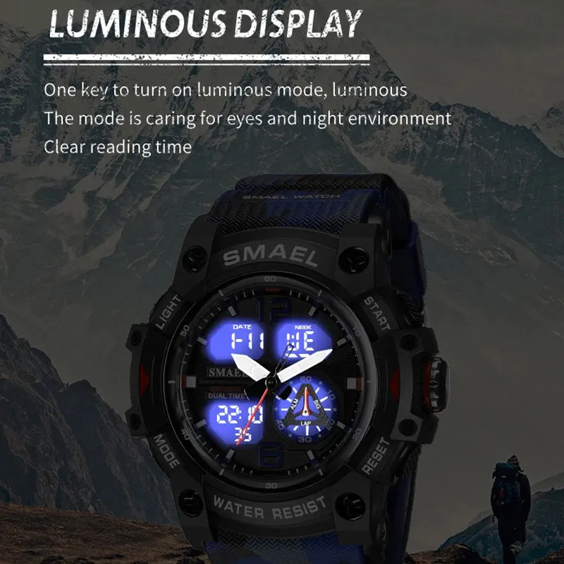 Military Sport Watches for Men 50m Waterproof  Digital LED Men Sports Wrist Watches 8007B Quartz Digital Dual Time Watch