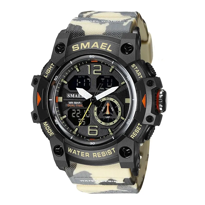 Military Sport Watches for Men 50m Waterproof  Digital LED Men Sports Wrist Watches 8007B Quartz Digital Dual Time Watch