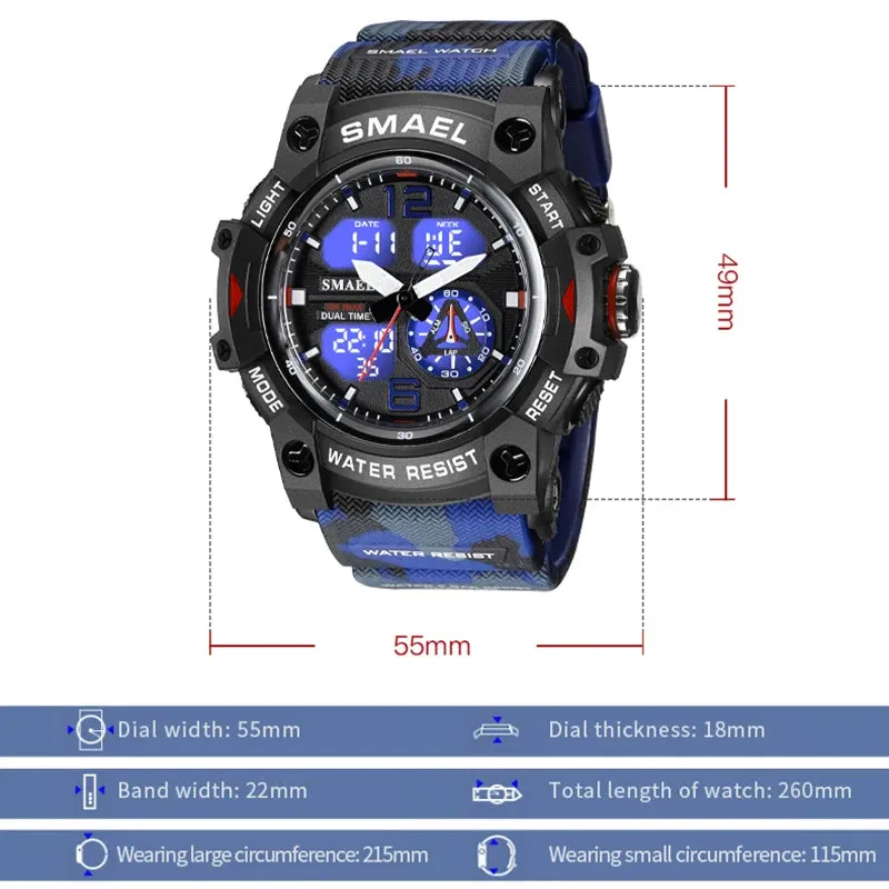 Military Sport Watches for Men 50m Waterproof  Digital LED Men Sports Wrist Watches 8007B Quartz Digital Dual Time Watch