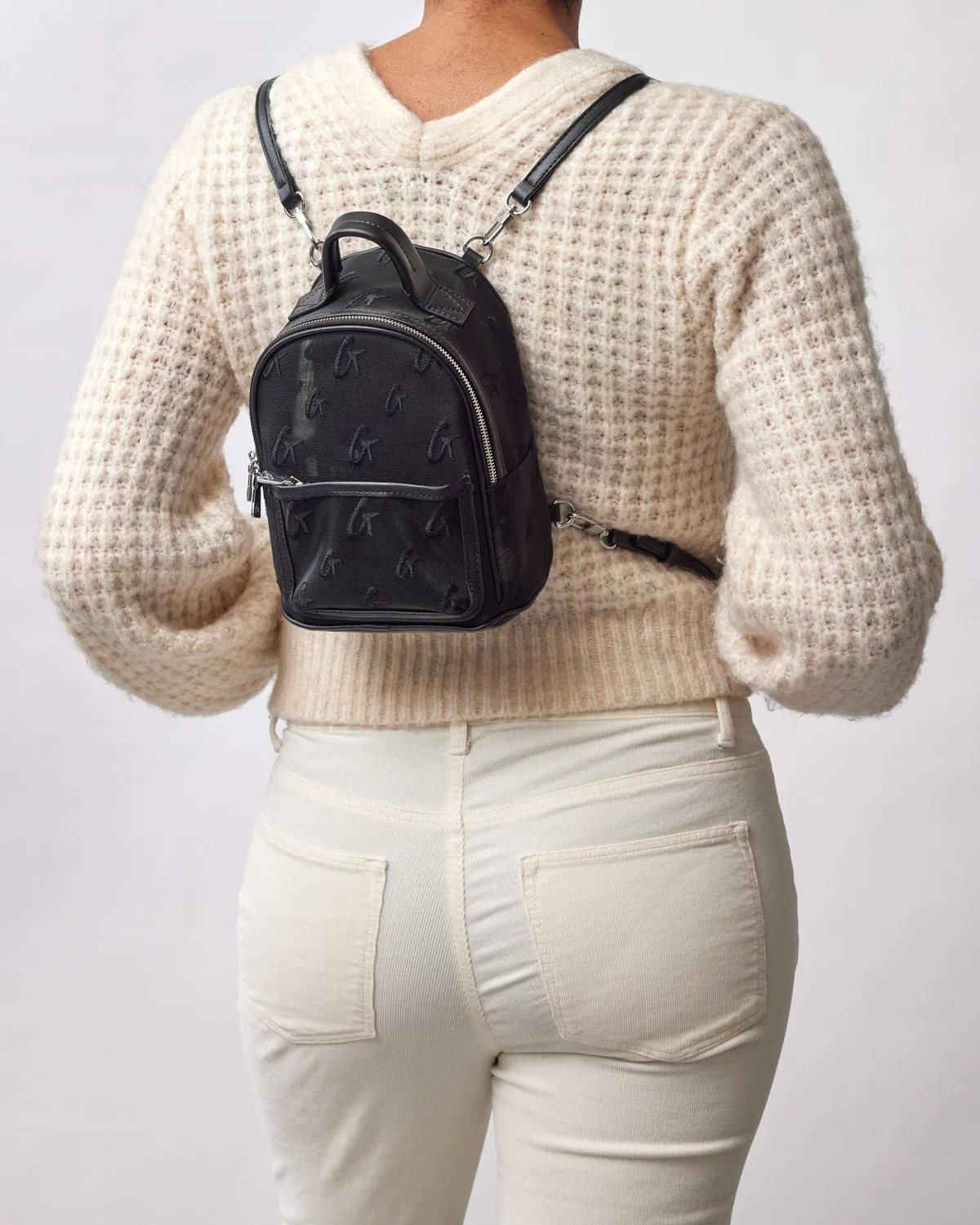 MINI MESH MONOGRAM BACKPACK - BLACK