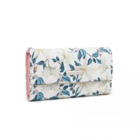 Miss Lulu Ladies' Flower Printed PU Leather Long Purse - Elegant Beige Women's Wallet