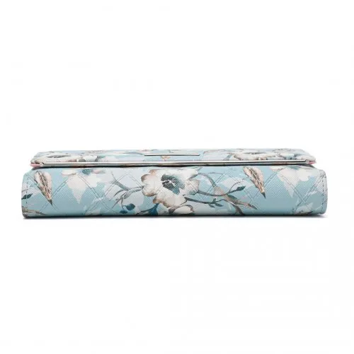 Miss Lulu Ladies' Flower Printed PU Leather Long Purse - Stylish Blue Wallet for Women with Ample Card Slots and Detachable Wrist Strap