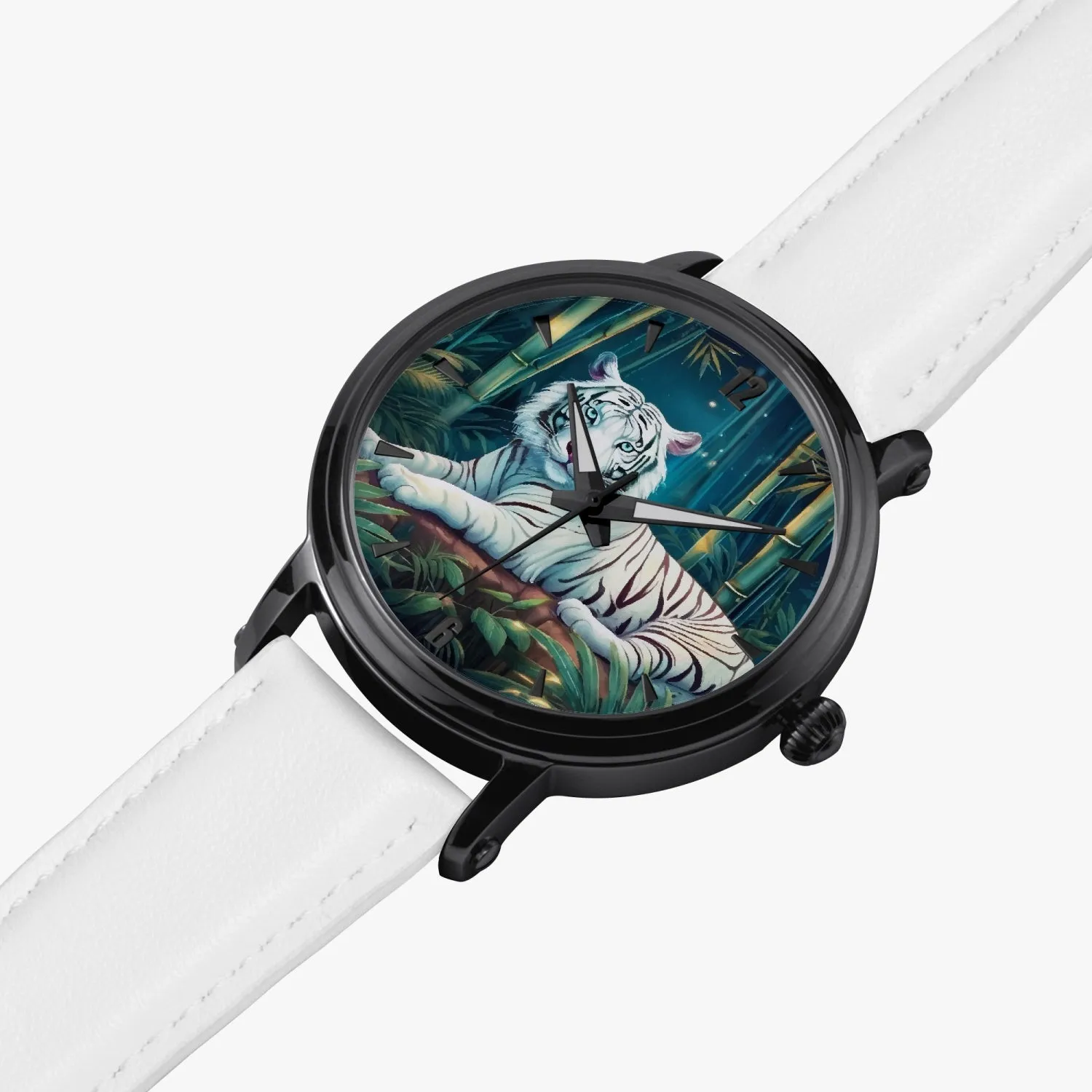 Montre automatique unisexe 46 mm (noire) "Tigre blanc et bambou" (157)