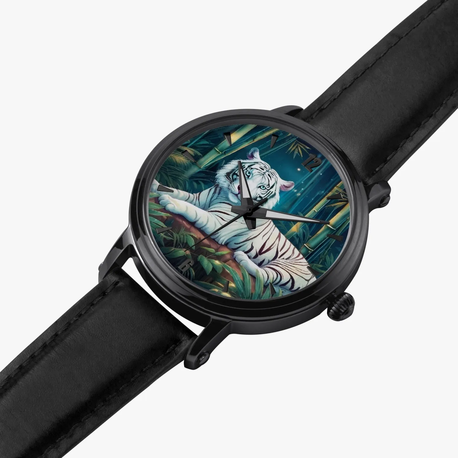 Montre automatique unisexe 46 mm (noire) "Tigre blanc et bambou" (157)