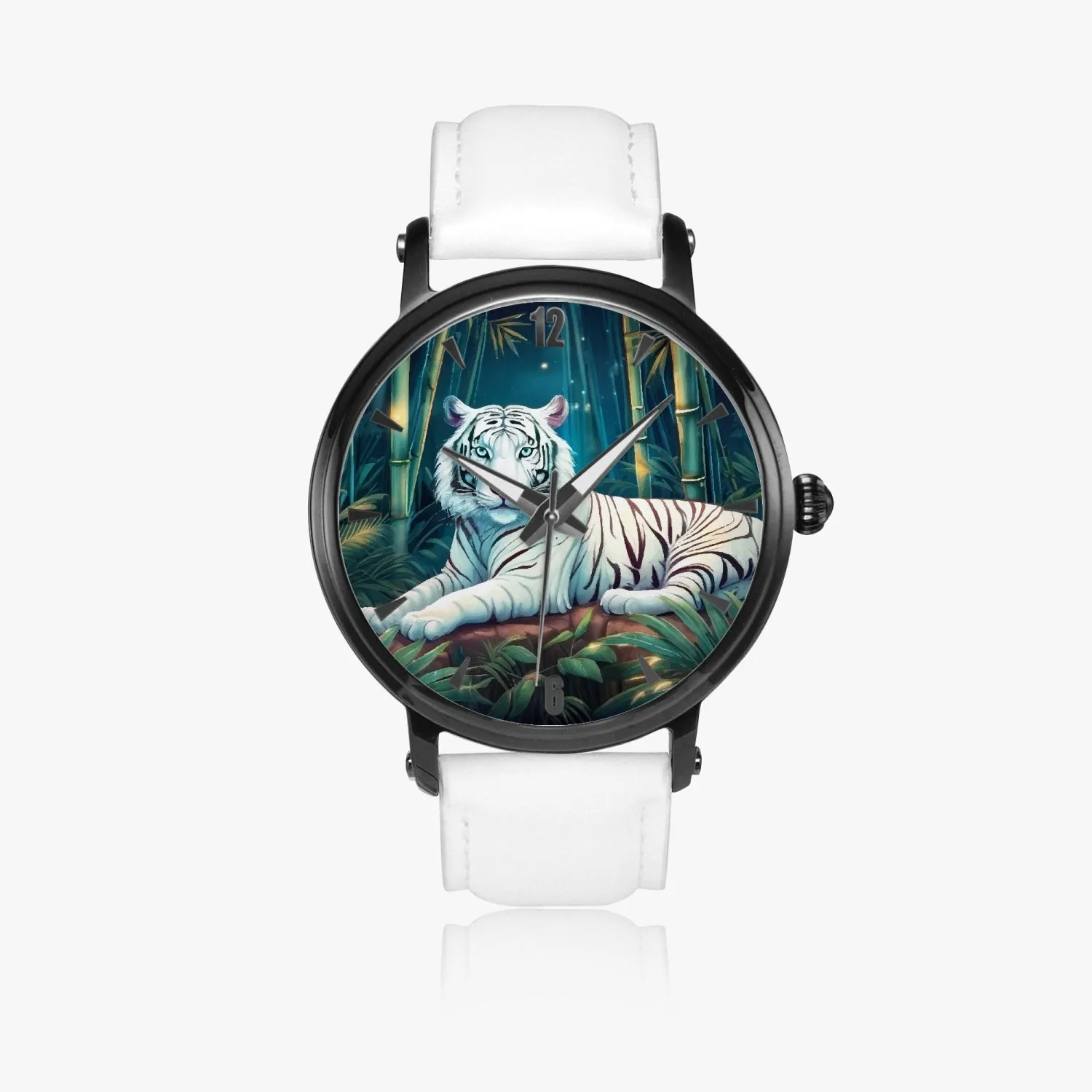 Montre automatique unisexe 46 mm (noire) "Tigre blanc et bambou" (157)