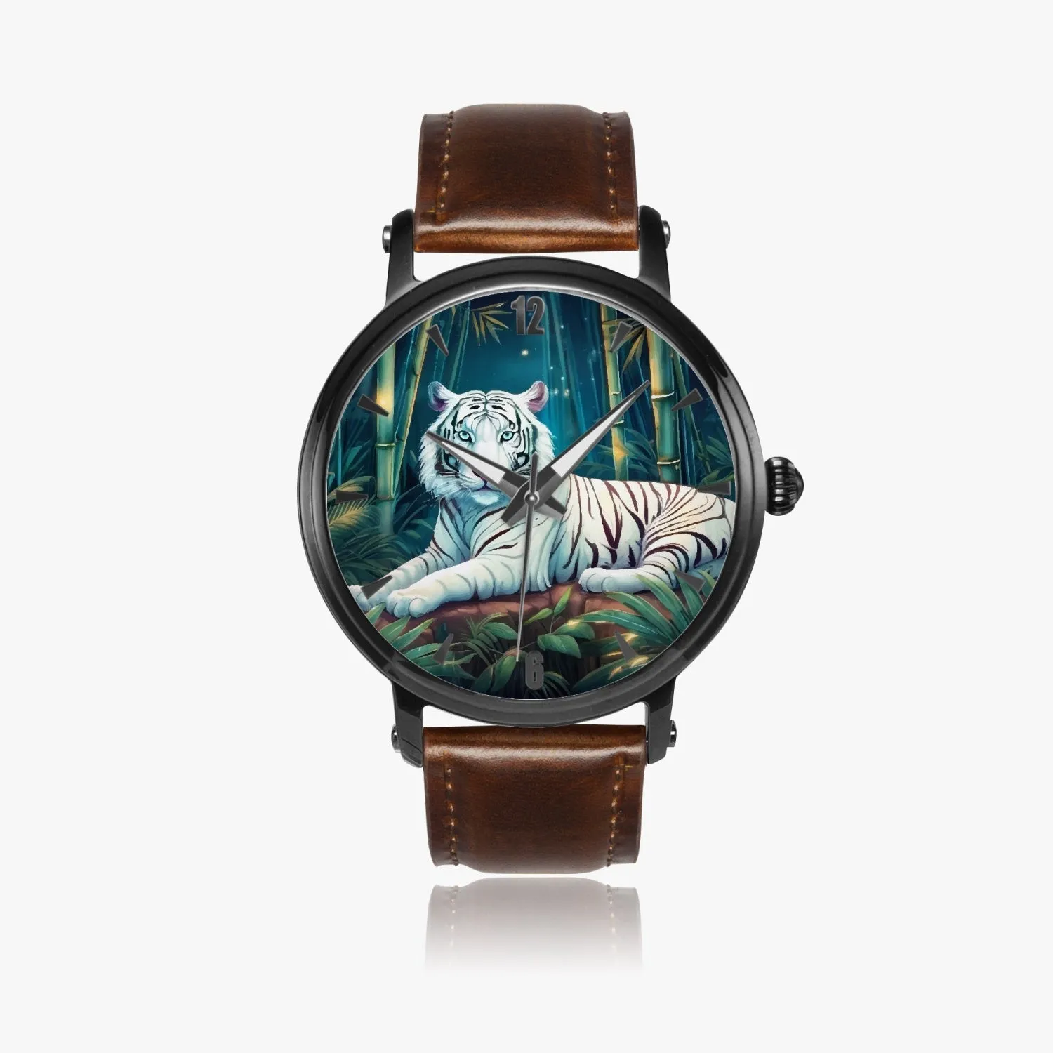 Montre automatique unisexe 46 mm (noire) "Tigre blanc et bambou" (157)