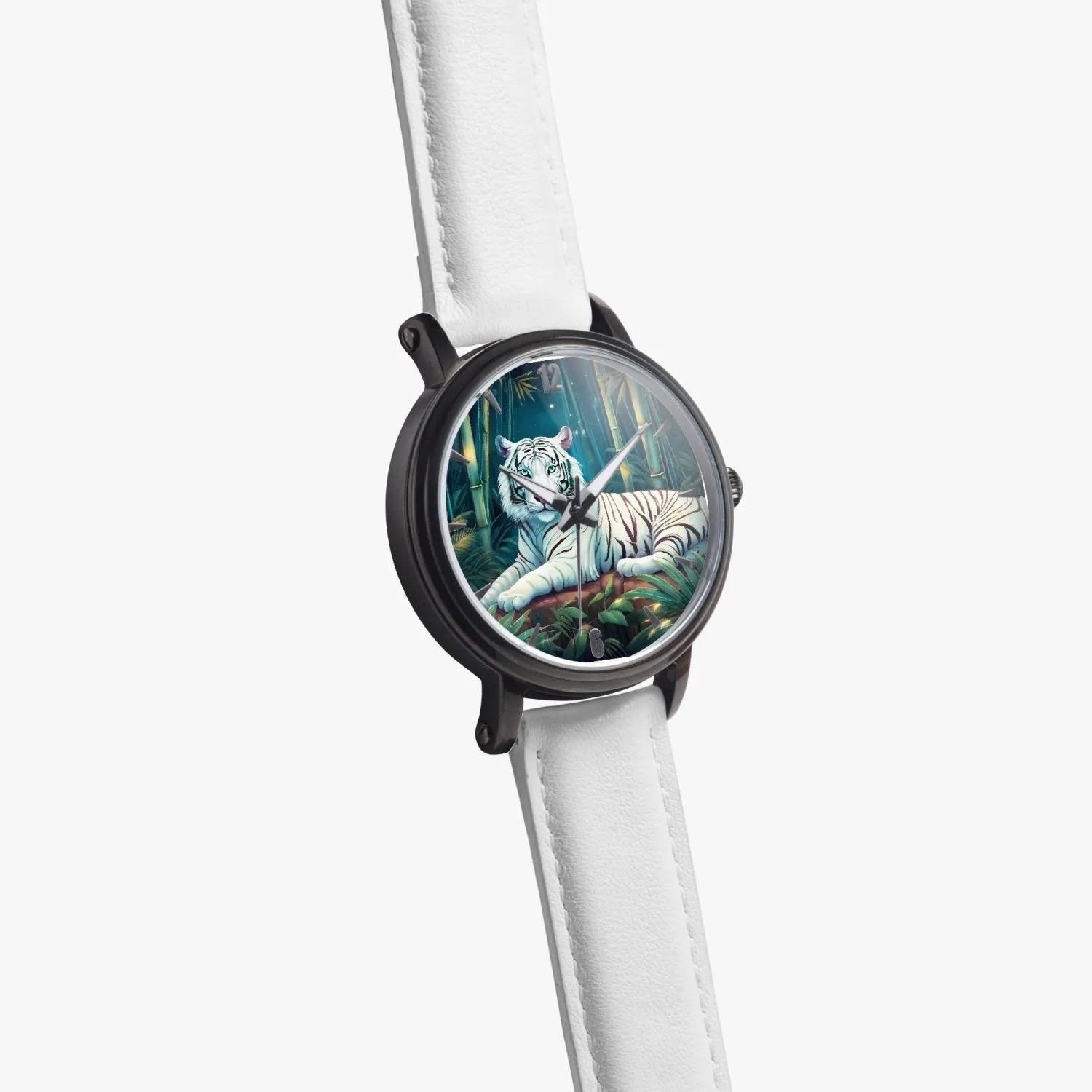 Montre automatique unisexe 46 mm (noire) "Tigre blanc et bambou" (157)