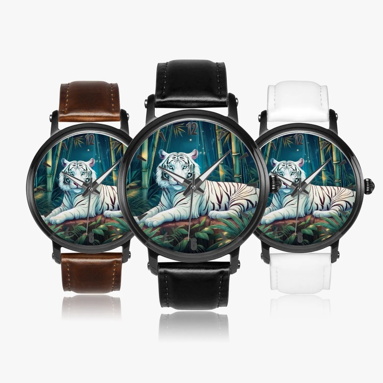 Montre automatique unisexe 46 mm (noire) "Tigre blanc et bambou" (157)