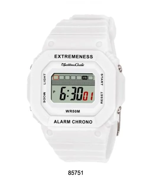 Montres Carlo White Digital 50 Meter LCD Watch