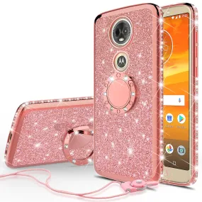 Motorola Moto E5 Plus , e5 Supra Case, Glitter Cute Phone Case Girls with Kickstand,Bling Diamond Rhinestone Bumper Ring Stand Sparkly Luxury Clear Thin Soft Protective Motorola Moto E5 Plus Case for Girl Women - Rose Gold