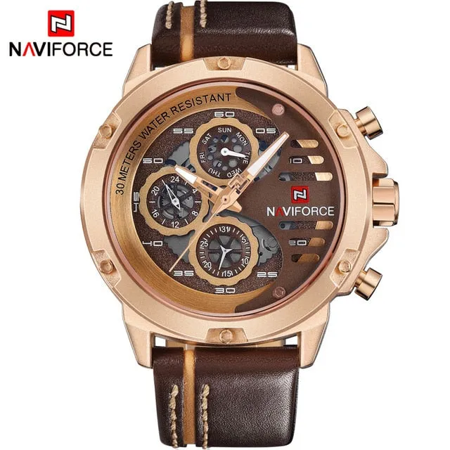 NAVIFORCE Mens Watches Top Brand Luxury Waterproof 24 hour Date Quartz Watch Man Leather Sport Wrist Watch Men Waterproof Clock