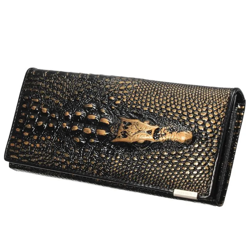 New Arrival 3D Crocodile Grain Women Long Wallets Genuine Leather Embossed Design Draw-out Type Female Wallet Clutch Purses Carteira