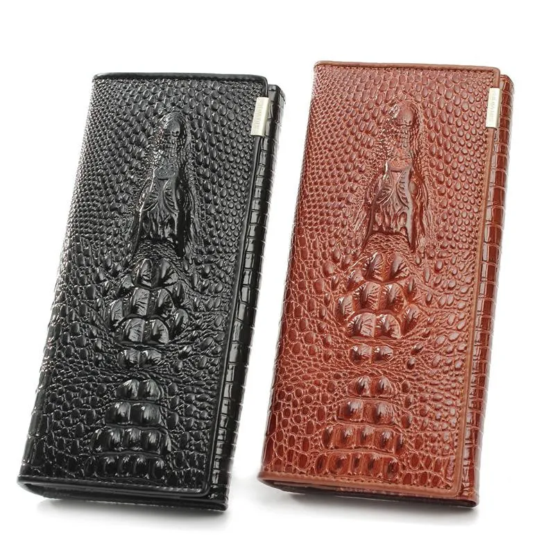 New Arrival 3D Crocodile Grain Women Long Wallets Genuine Leather Embossed Design Draw-out Type Female Wallet Clutch Purses Carteira