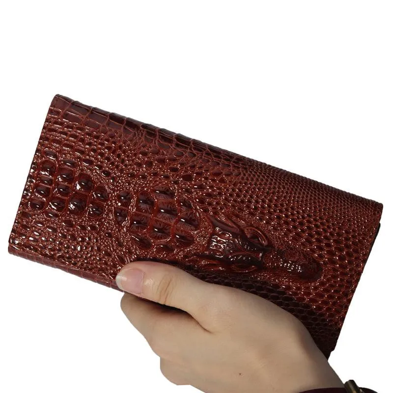 New Arrival 3D Crocodile Grain Women Long Wallets Genuine Leather Embossed Design Draw-out Type Female Wallet Clutch Purses Carteira