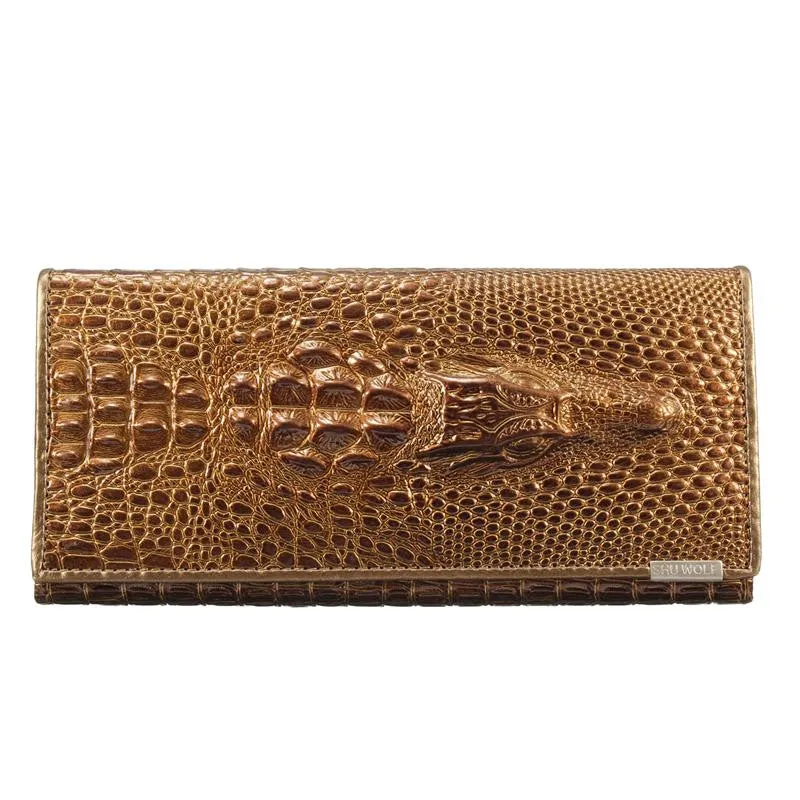 New Arrival 3D Crocodile Grain Women Long Wallets Genuine Leather Embossed Design Draw-out Type Female Wallet Clutch Purses Carteira