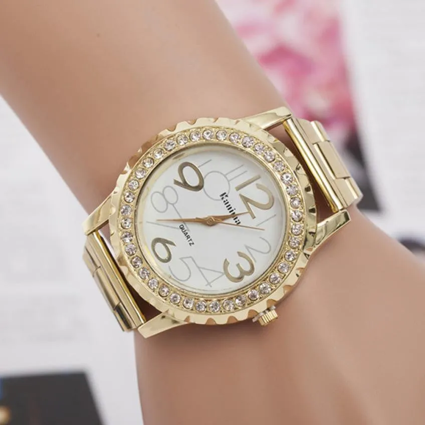 New Design Fashion Women watches Rhinestone Alloy band Analog Quartz Wrist Watch