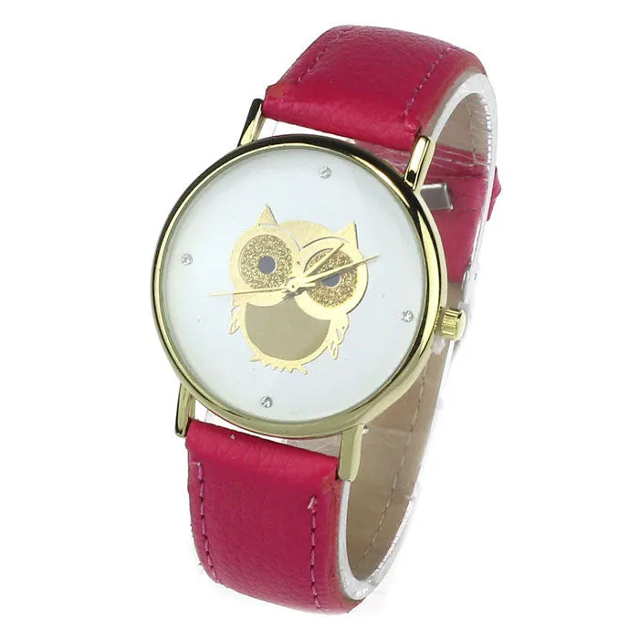 New Fashion Cartoon Owl Style Dress Gold Watch Women Clock Casual Wrist Watch Quartz Watches For Women Gift