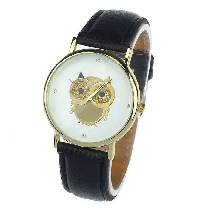 New Fashion Cartoon Owl Style Dress Gold Watch Women Clock Casual Wrist Watch Quartz Watches For Women Gift