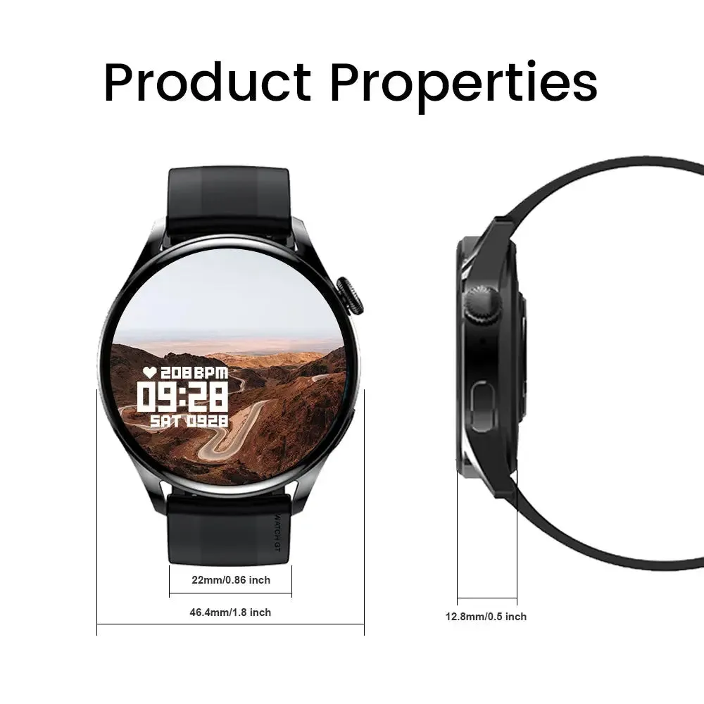 New Man Smartwatch GT5 Bluetooth Call Information Reminder Steps Calories Tracking Heart Rate Monitoring Round Smart Watch