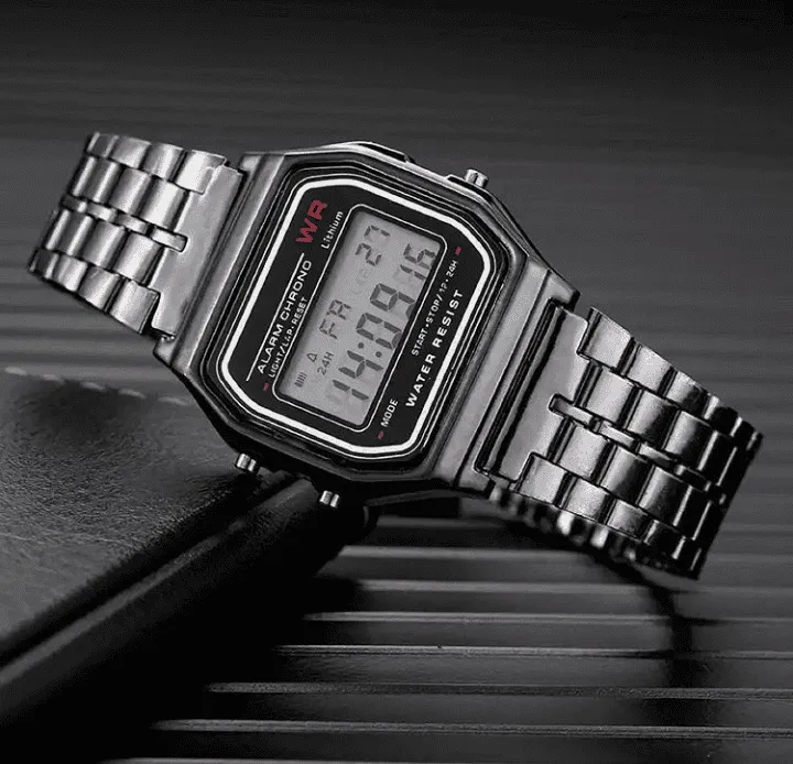 New Retro Classic LED Stainless Steel Digital Unisex Watch 