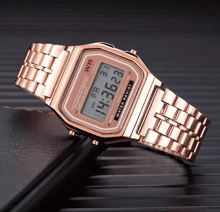 New Retro Classic LED Stainless Steel Digital Unisex Watch 