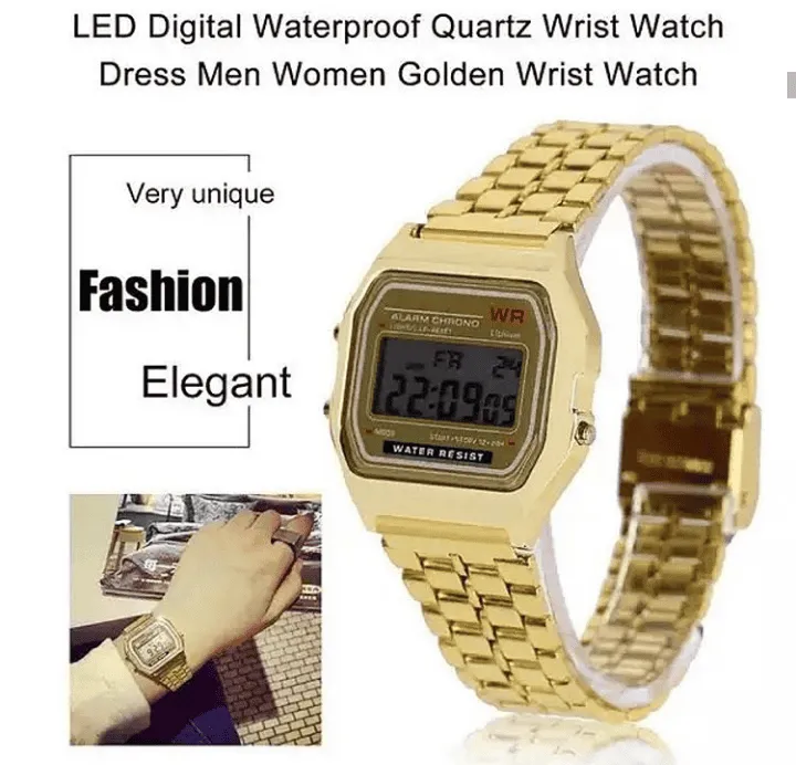 New Retro Classic LED Stainless Steel Digital Unisex Watch 