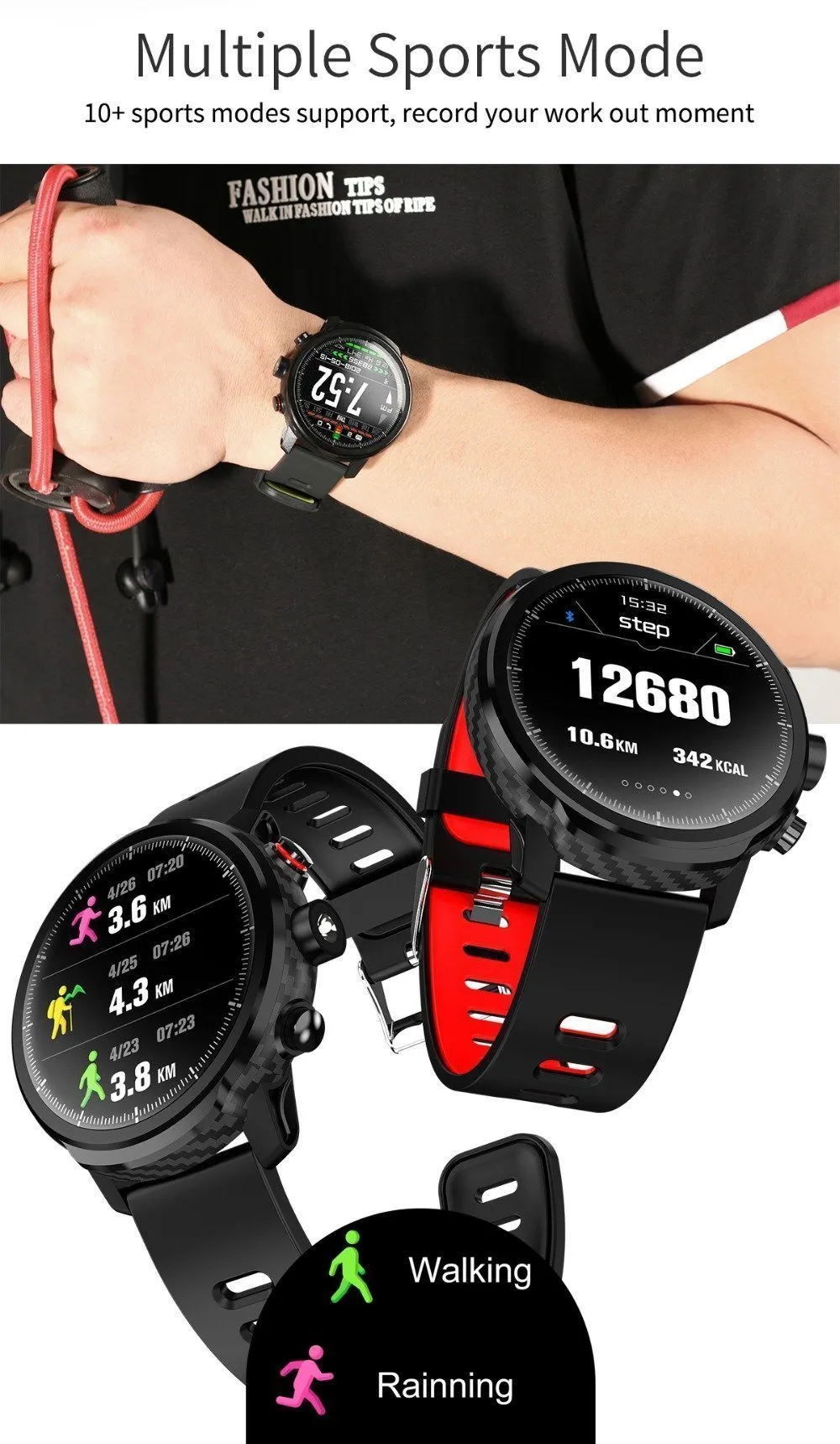 New Smart Watch IP68 Waterproof Multi-Sport Mode Heart Rate Monitoring Weather Forecast Smartwatch