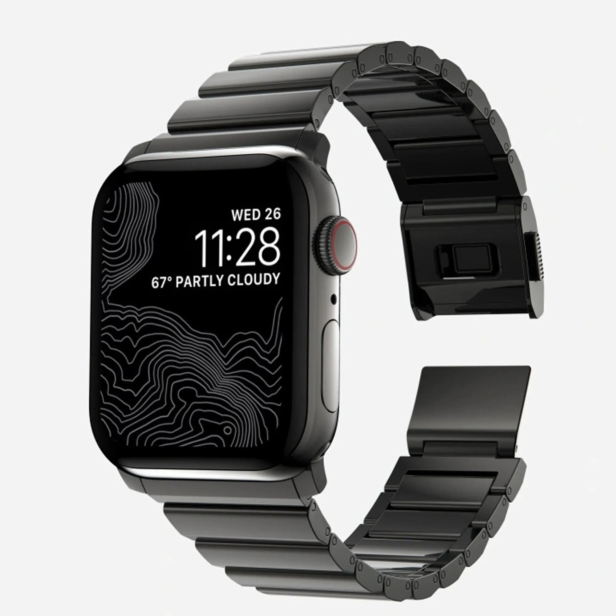 Nomad Stainless Steel Band (Version 2) for Apple Watch 41 - 40 -  38 mm (Series 8 - SE - 7 - 6 - 5 - 4 - 3 - 2 ) - Graphite ( Barcode: 856500011790 )