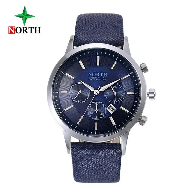 North Luxury Men Watches 2017 Waterproof Genuine Leather Fashion Casual Wristwatch Man Business Sport Clock Classic Blue 6009