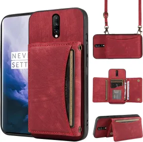 OnePlus 7 Pro Wallet Cover Crossbody Shoulder Strap and Leather Credit Card Holder