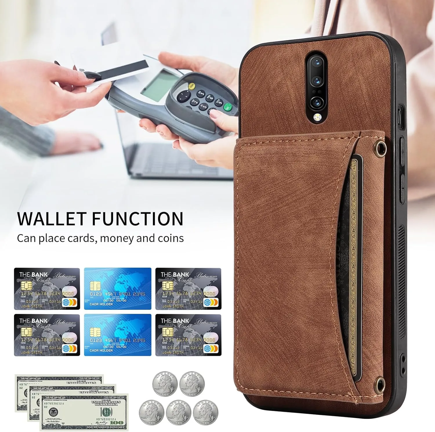 OnePlus 7 Pro Wallet Cover Crossbody Shoulder Strap and Leather Credit Card Holder