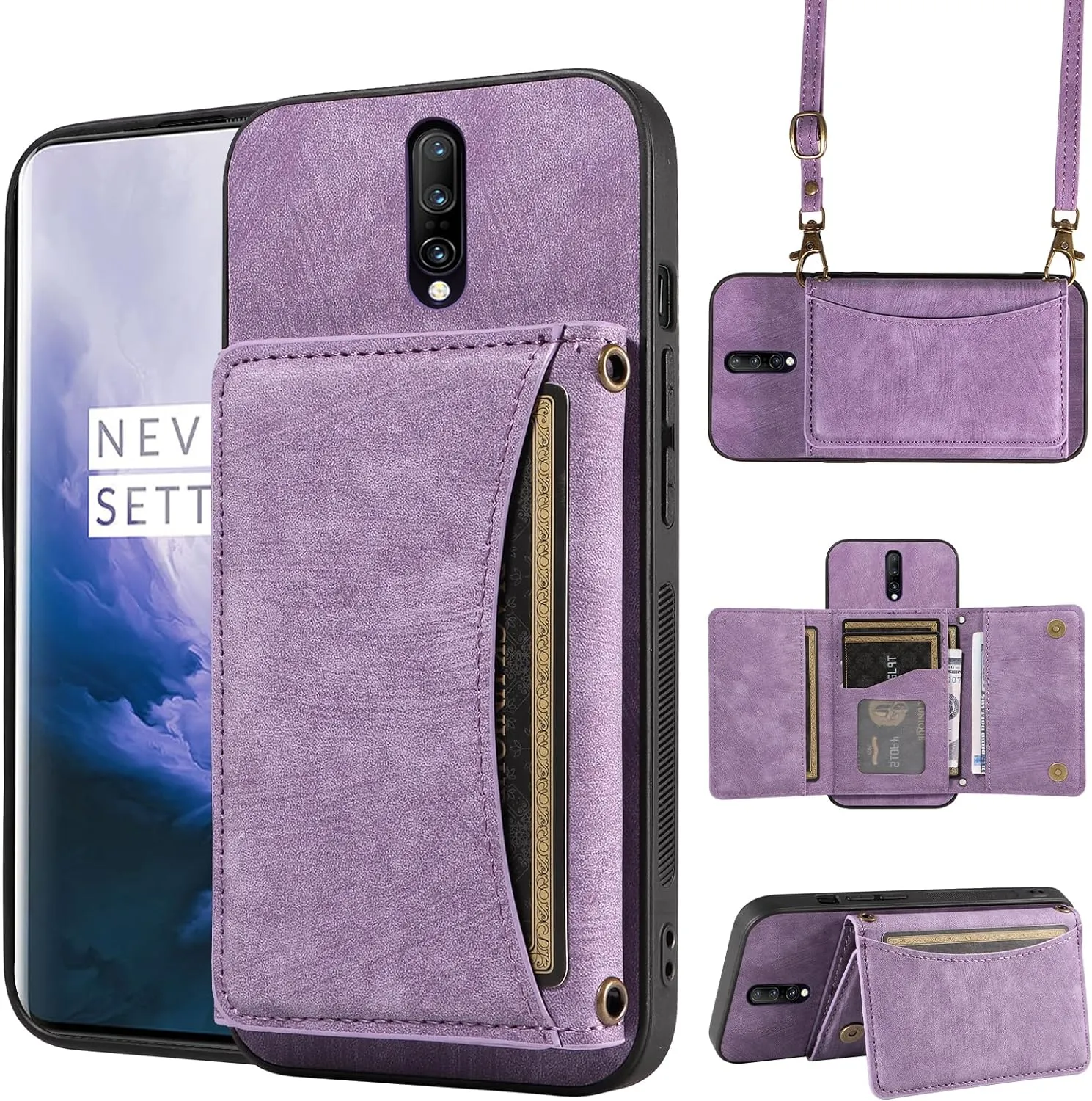 OnePlus 7 Pro Wallet Cover Crossbody Shoulder Strap and Leather Credit Card Holder