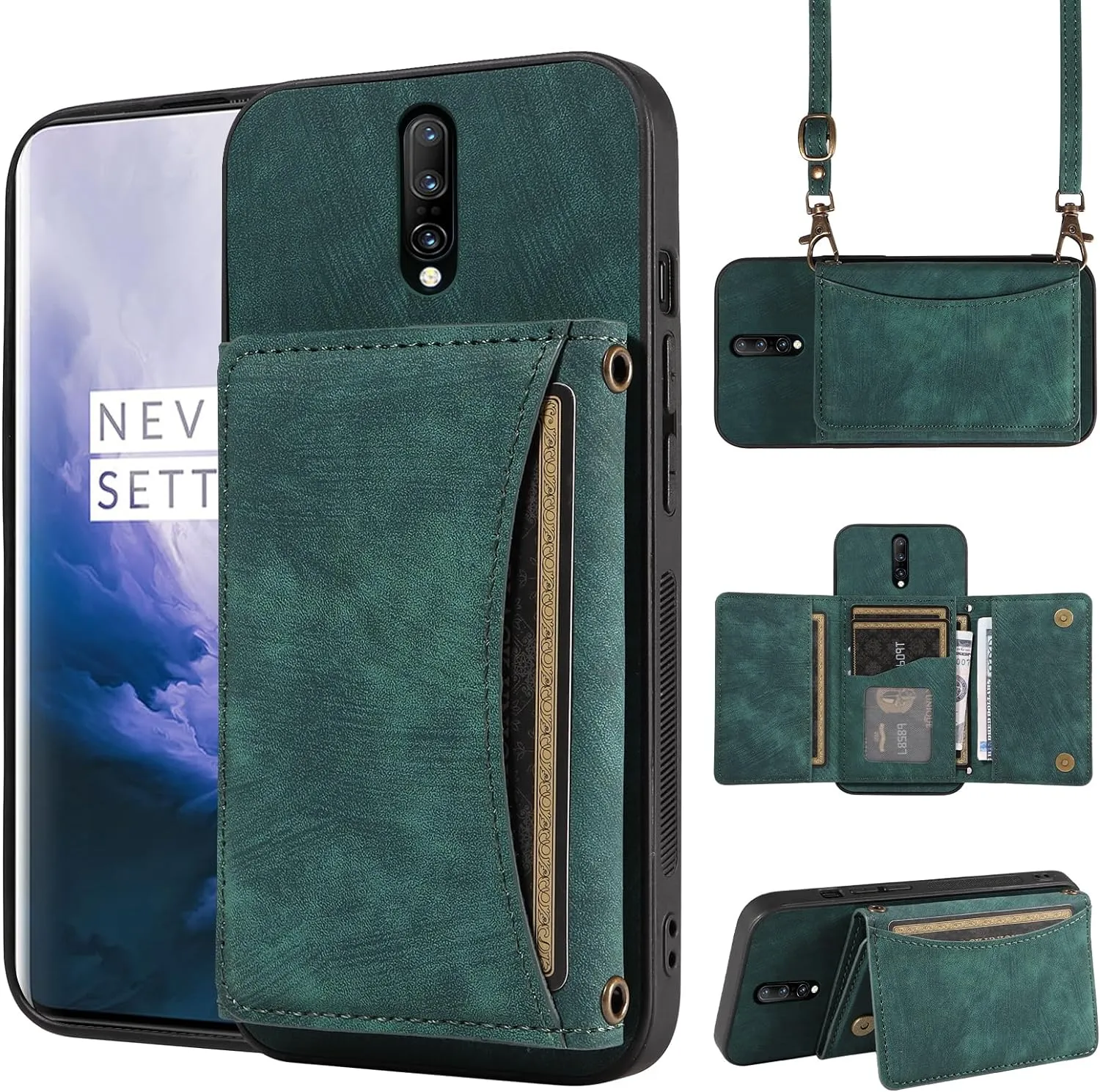 OnePlus 7 Pro Wallet Cover Crossbody Shoulder Strap and Leather Credit Card Holder